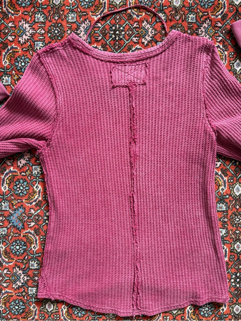 Free People We The Free One of the Boys Magenta Berry Raw Edge Waffle Thermal - Picture 5 of 6